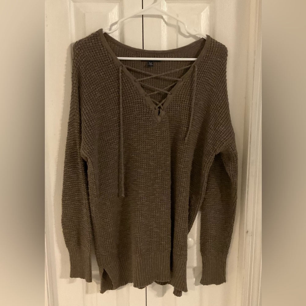 American Eagle Outfitters Long Sweater With Tie At Neck
